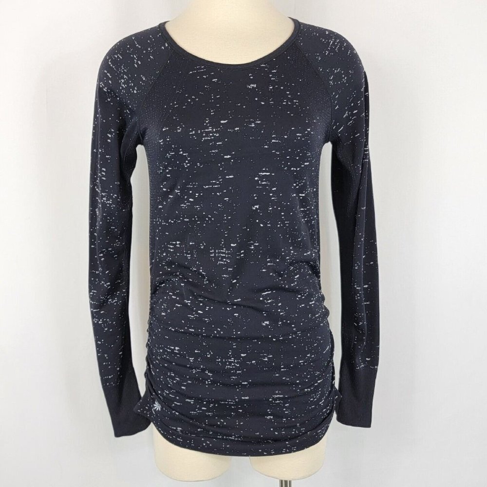 Athleta Black Speedlight Speckle Long Sleeve Top Womens Size Medium Athletic
